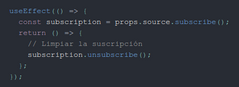A menudo, los efectos crean recursos que deben limpiarse antes de que el componente salga de la pantalla, como una suscripción o un ID de temporizador.

La función de limpieza se ejecuta antes de que el componente se elimine de la interfaz de us...