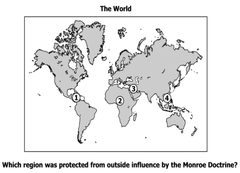 According to this map, which area was protected from outside influence by Monroe Doctrine?