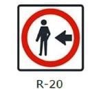 La siguiente señal (R-20), significa: 
a) Que el peatón antes de cruzar debe mirar si se acercan autos por la derecha. 
b) Que el conductor que viene por la derecha debe tener cuidado con los peatones. 
c) Que los peatones deben circular por la ...