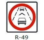 La siguiente señal (R-49), significa: 
a) Está permitido cambiar de carril por la izquierda y por la derecha. 
b) Se debe mantener la distancia de seguridad entre vehí*****. 
c) Está permitido cambiar de carril por la izquierda para adelantar....