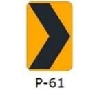 La siguiente señal (P-61), le advierte al conductor que: 
a) El sentido del tránsito es el que indica la flecha. 
b) Se aproxima a una reducción de la vía en ambos sentidos. 
c) Está circulando por una curva horizontal. 
d) Ninguna de las alt...