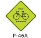 La siguiente señal (P-46-a) , indica: 
a) Que los ciclistas deben usar la ciclovía. 
b) Que nos aproximamos a un cruce de ciclovía. 
c) Que la ciclovía es solo para los ciclistas. 
d) Todas las alternativas son correctas.