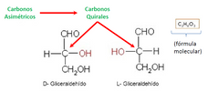 Isómeros espaciales: cuando dos o mas compuestos presentan la misma formula molecular, la misma conectividad de sus carbonos asimétricos pero distinta orientación en el espacio.