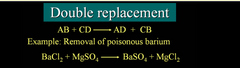  double displacement reaction is when the chemicals exchange bonds between 2     reacting chemicals. the change creates a chemical with a      similar or identical bond.
Formula: =AB+CD=AD+BC

