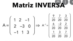 es otra matriz A -1 que al ser multiplicada por A, a derecha o a izquierda, da como resultado la matriz idéntica del mismo orden

para hallar una matriz inversa
*primero se debe sacar el determinante y que de diferente de 0
*luego ahi si se halla...