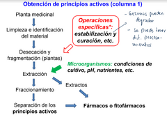 1. Obtención de la fuente
2. Limpieza e identificación
3. Desecación y fragmentación
4. Extracción
5. Fraccionamiento
6. Separación PA