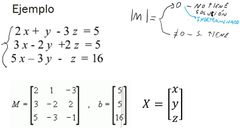 Condiciones:
1) n = m (la matriz es cuadrada)
2) La matriz M es inversible.  En este caso existe una solución única: 
X=M^-1 * B
NOTA:  La matriz M es inversible si y solo si su determinante |
