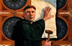 1517 se convirtió en una figura pública al exponer en la puerta de la iglesia de Todos los Santos de Wittenberg sus noventa y cinco tesis .