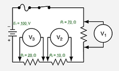 Given the circuit and parameters shown, solve for the following:

Voltage drop on R2, ER2/V2 =   ___  V
