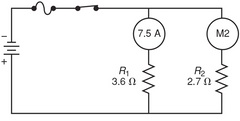 Calculate the branch current which would be shown on Ammeter M2 in the circuit.