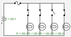 Find the total current in the circuit with the switches in the position shown.

IT =   ___ A