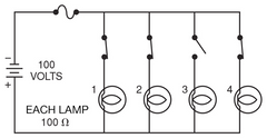 If all lamps draw the same amount of current, closing the switch on Lamp 3 will add 1 amp of current to the circuit.

True/False