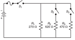 What is the total circuit resistance with all switches closed? (Round the FINAL answer to two decimal places.)