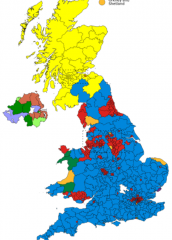 This is the 2015 UK Election map. What is Yellow, Blue, Red, Orange?