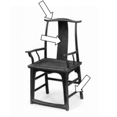 Name the three (3) components indicated on this Chinese “official’s hat chair:”