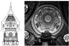 What technique did Guarino Guarini use to exagerate the height of this dome (S. Sindone, Turin) as experienced from the interior?