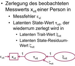 τvit= latente State-Variable, wahrer Werte der Messung


 


ξvit= Disposition der Person (xi)


 


ζvit= State-Residuum (ζvit= τvit - ξvit)