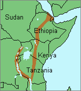 Stretches from Syria to Mozambique. Lies within  a system of faults in the Earth's surface. Most lakes in Africa are near hear.