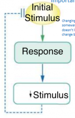 1) Initial stimulus (change within the body someway where the body doesn't like and want to change back to way it was) 

2) Triggers response

3) Response decreases stimulus

4) Inhibits initial stimulus