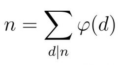 Wenn man alle Teiler d einer Zahl n nimmt, für jedes d φ(d) bestimmt und diese alle summiert, dann gibt das n.

12 hat diese Teiler: 1 2 3 4 6 12
φ(1) = 1
φ(2) = 1
φ(3) = 2
φ(4) = 2
φ(6) = 2
φ(12) = 4
Total 12