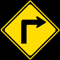 This warning sign means?

- Right curve ahead
- Low speed sharp right curve ahead
- Low speed sharp left curve ahead