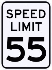 This sign means?

- Maximum legal speed is 55 mph in ideal conditions
- Maximum legal speed limit is 55 mph in all conditions
- Minimum legal speed limit is 55 mph in ideal conditions