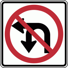 This sign means?

- No U-turn or right turn
- Merging traffic ahead
- No U-turn or left turn