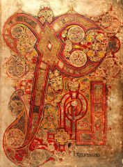 Chi Rho, Page from the Book of Kells, 9th C, Ireland, pigment on fall velum, illuminated.