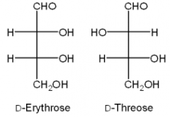 20. What is the relationship between D-erythrose and D-threose?
a. they are constitutional isomers
b. they are enantiomers
c. they are diastereomers
d. they are tautomers