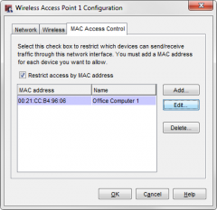 On the MAC Access
Control tab, you can restrict which devices can connect to this wireless access
point, based on the client device MAC address. 


•When you restrict access by MAC
address, only wireless devices with the listed MAC addresse...