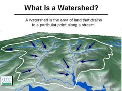 an area or ridge of land that separates waters flowing to different rivers, basins, or seas.