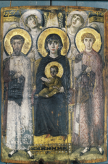 54. Virgin (Theotokos) and Child between Saints Theodore and George - Early Byzantine Europe - 6th or early 7th century C.E.


 


Content


 


Style 