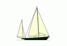 a two-masted fore-and-aft rigged sailboat with the mizzenmast stepped far aft so that the mizzen boom overhangs the stern