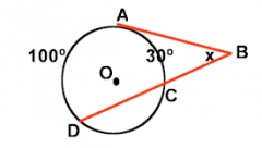 The measure of an angle formed by an intersecting tangent and secant to a circle is one half the difference of the larger intercepted arc measure and the smaller intercepted arc measure.