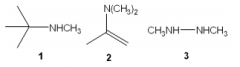 What is the correct assignment of the names of the functional groups in the following nitrogencontaining
compounds?
a. 1 = 2 amine; 2 = enamine; 3 = hydrazine
b. 1 = 2 amine; 2 = amide; 3 = nitrile
c. 1 =oxime; 2 = hydrazone; 3 = nitrile
d. ...