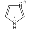 What is the hybridization of the nitrogen atoms labeled i and ii in the aromatic imidazole ring?
a. i = sp2; ii = sp2
b. i = sp2; ii = sp3
c. i = sp3; ii = sp3
d. i = sp3; ii = sp2