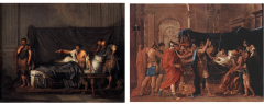 Greuze, Septimus Severus Reproaching Caracalla, 1769 + Poussin, Death of Germanicus, 1627