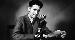 GO George Orwell starring at a BBC microphone
