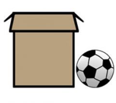 The ball is next to the box