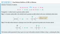 
regiochem: none
stereochem: 
Peroxide (ROOR) = anti-Markovnikov 
pdts : generate Halogen with an H and X inverted
what it does-.Generates free radicals, can react with Br. or R-O. radicals
mec:   -Intermediate reacts with HBr to give the anti-M...