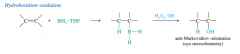regiochem:  cis (syn-addt) no shift 
stereochem: anti-Markovnikov
pdts: OH, H inverted 
mec: Converts alkenes to alcohols by adding water across the double bond, with anti-Markovnikov orientation.