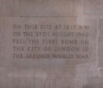 Where did the first bomb fall on the City in WWII ?
