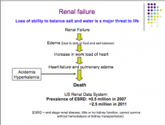 Renal failure --> edema --> increase in heart workload --> heart failure and pulmonary edema --> death