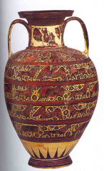 Early
Corinthian animal style amphora

c. 625-600 BC




Orientalizing Period
-not as popular
-very busy
-they were scared of the empty space
-less individuality of the animal