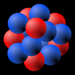 The center of an atom made up of protrons and neutrons 