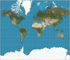 Map projection by which direction is accurate, but area is distorted on rectangular grid.