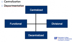 Centralization (high-ups or low downs make decisions) and Departmentation
