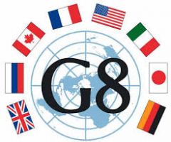 An informal group of the eight major industrial democracies that meets at annual summits to discuss economic and foreign policies. (now known as the G7 since Russia was put on probation). 