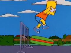 Bart Simpson

Skating/surfing on a skateboard