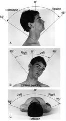inspect alignment of head & neck
palpate spinous processes and muscles

expected ROM
-extension & flexion (chin to chest)
-lateral rotation (ear to shoulder)
-rotation (chin to shoulder)